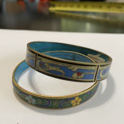 Vintage Cloisonne Bangle Bracelets Beijing China Set Of 2
