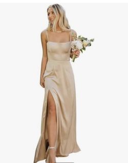 Champagne Gold Silk Satin Bridesmaid Formal Maxi Dress (+ Another)