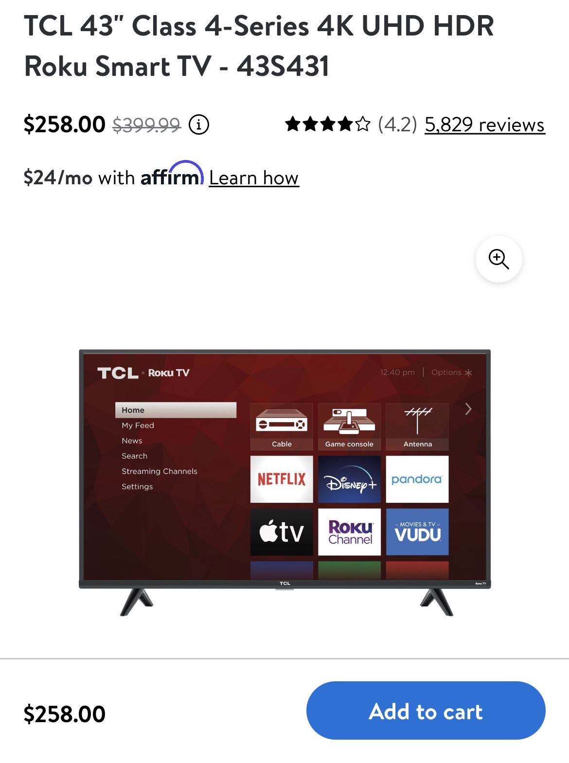 Like New 43” TCL Smart Tv Just $179