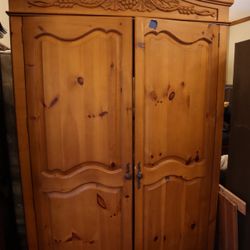Solid Wood Armoire / Wardrobe with Carved Detail
