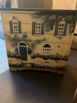 Hand-Painted Jewelry Box with Drawers