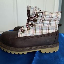 Timberland Size 11 Brown/Plaid Roll-Top Boys Boots Shoes