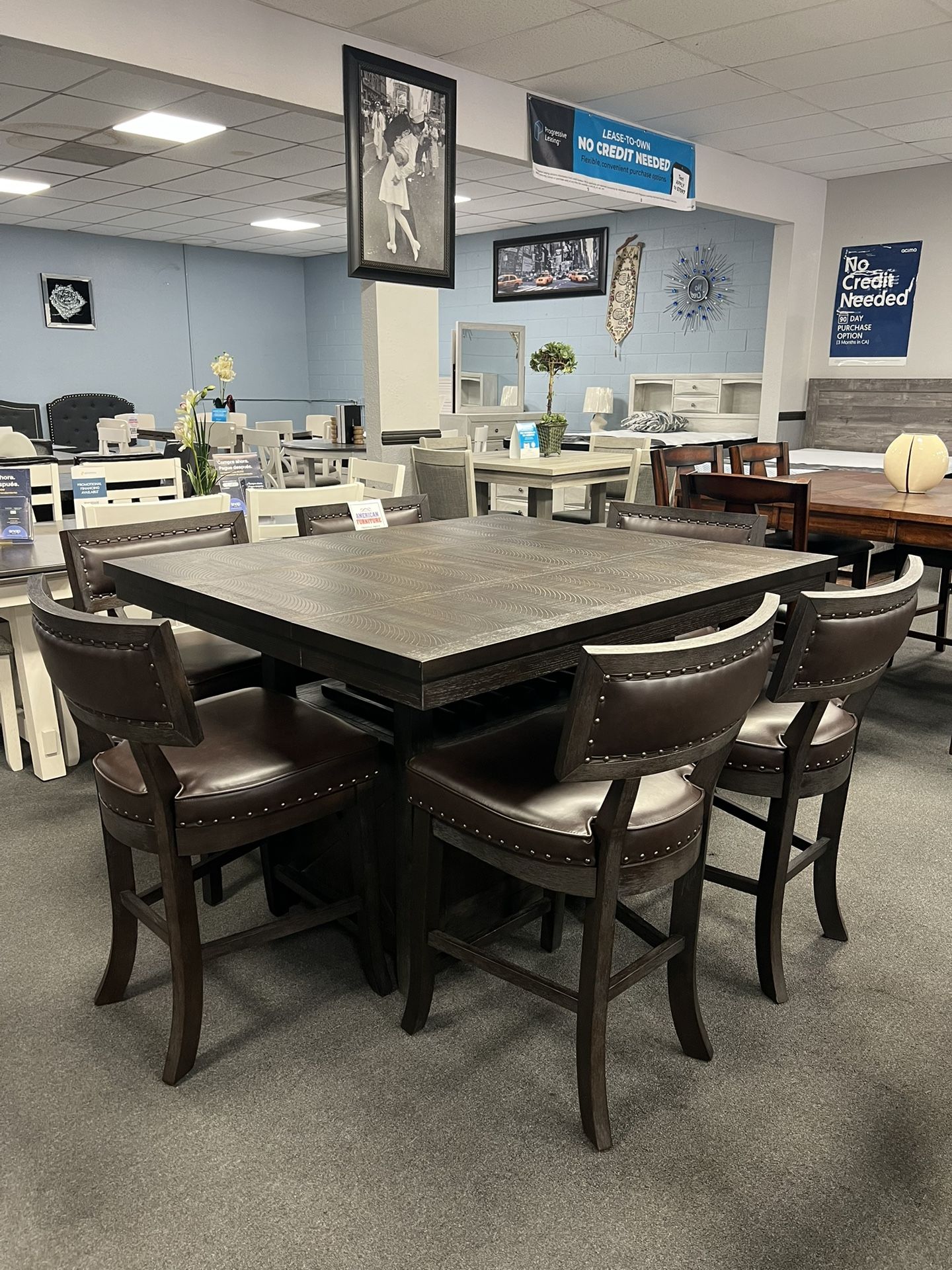 7PC Brown Counter Height Dining Table Set