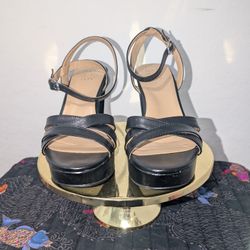 Brand New Black Ankle Strap Mid Heels