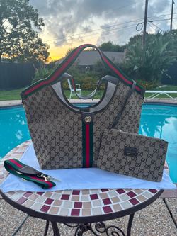 Gucci GG Web Stripe Shoulder Bag Beige/Brown w Dust Bag & Coin Purse