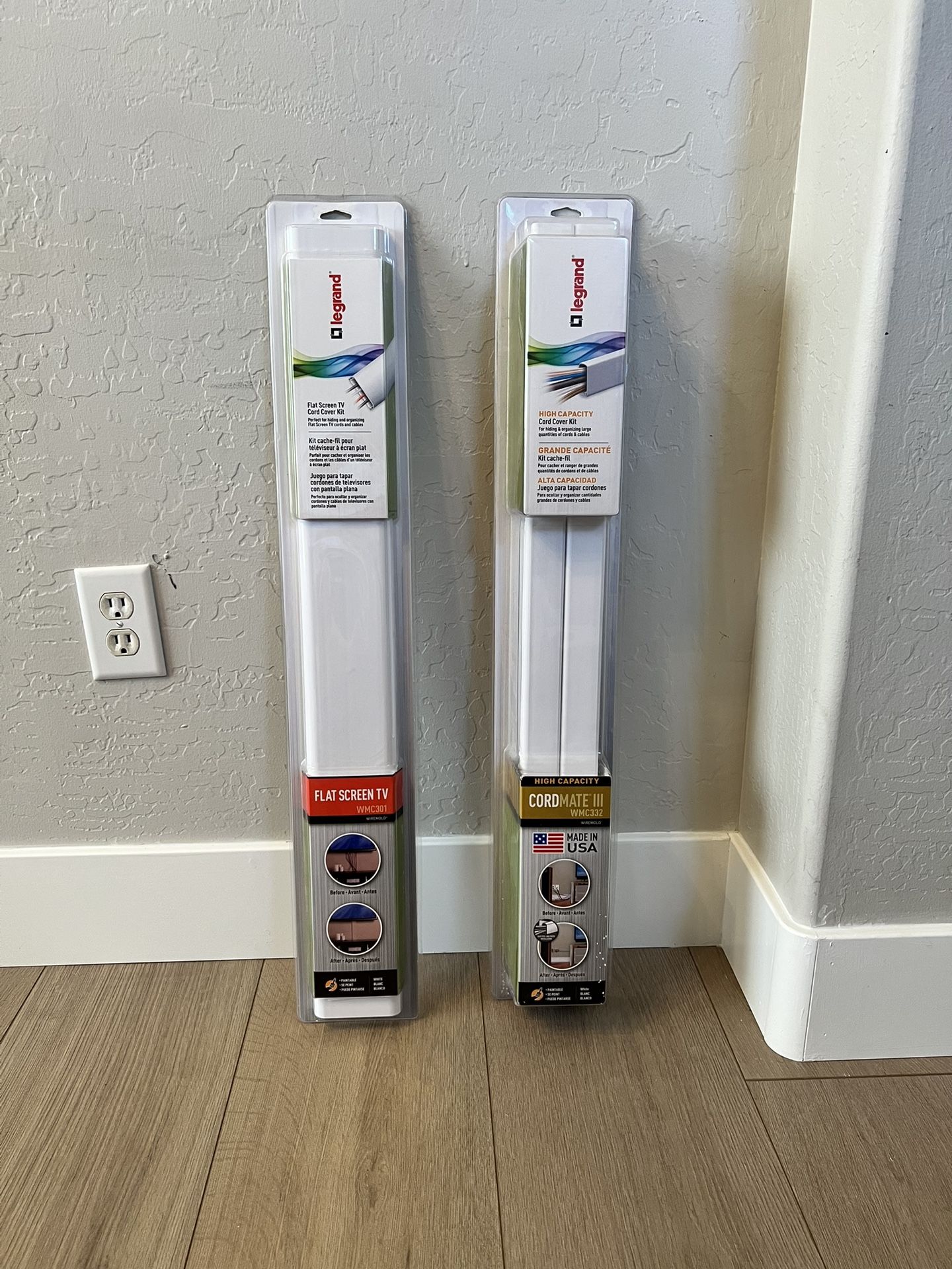 BRAND NEW- 2 Different Paintable LEGRAND Wiremold Cord Covers- Flat Screen TV