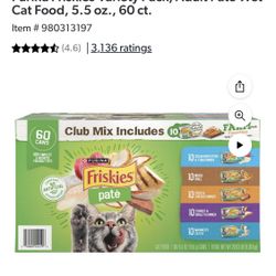 Purina Friskies Variety Pack, Adult Pate Wet Cat Food, 5.5 oz., 60 ct.