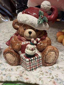 Fritz And Floyd Christmas Bear Cookie Jar And Candy Dish