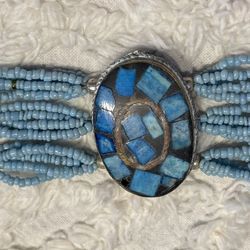 Vintage Turquoise inlay bracelet absolutely stunning 