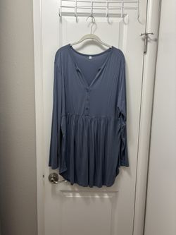 Blue Gray Babydoll Long Sleeves Tunic