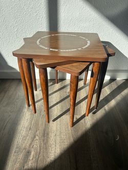 Vintage MCM StackingTile Table Trio