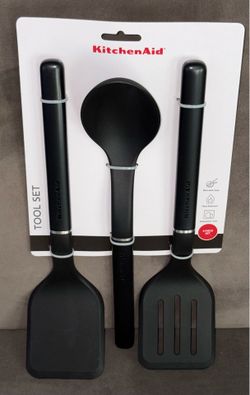 New KitchenAid 3 Piece Black Spatula & Spoon Set