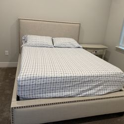 Reduced price - moving Sale - Queen Bed With Mattress And Night Stands 