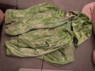 Green Velvet Zip-Up Hoodie with Rhinestones