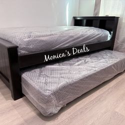 Twin Solid Wood Bed With Twin Roll Out Mattress $500