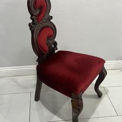 Accent Chair Deep Red Velvet Renaissance Carved wood 