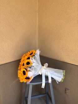 Sunflower Bouquet with White Ribbon