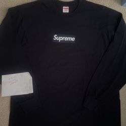 Supreme Box Logo Long Sleeve Tee Size L Navy Blue 