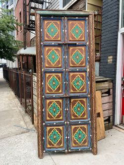 Vintage Handmade Moroccan Painted Double Wood Door