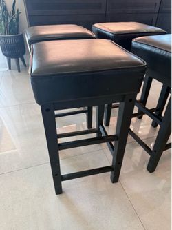 Barstools , black wood, leather
