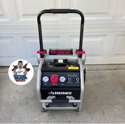 Husky 4.5 Gal. 175 PSI Portable Electric Oil-Free Quiet Twin Stack Jobsite Air Compressor w/Rubber Wheels and 2-Quick Couplers
