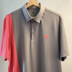 Adidas Golf Polo Shirt Gray with Pink Sleeve Men’s Size L Performance