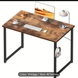  40” Home Office Desk – Modern Brown & Metal Frame | Perfect for Small Spaces
