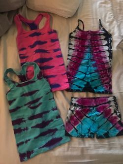 Girls tie dye stretchy tanks (3) and shorts (1)