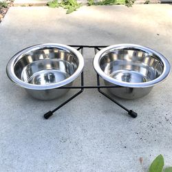 Stainless Steel Cat Small Dog Double Eating Feeding Station Set, 1.5 Cup (Silver Lake)