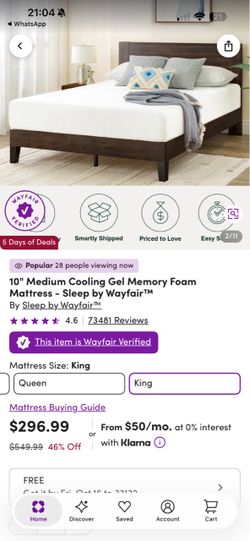 Sleep by Wayfair 10" Cooling Gel Memory Foam Mattress – King