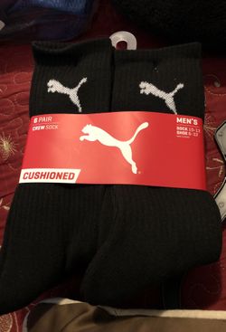 Puma Crew Sock All Black 6 Pair Sock Size 10-13