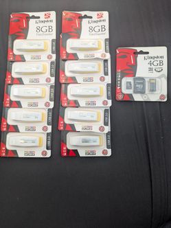Lot of 10 New Kingston DataTraveler 8GB USB Flash Drives + 4GB microSD Card