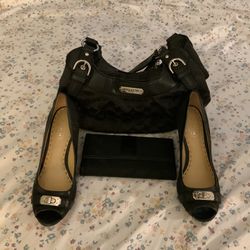 Coach purse, wallet and peep toe wedges