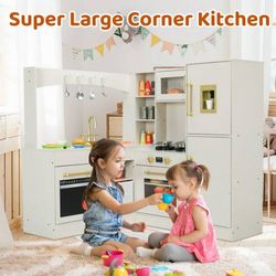 Kids Corner Play Kitchen Wooden Toddler Kitchen Playset Pretend Play Cooking Toy