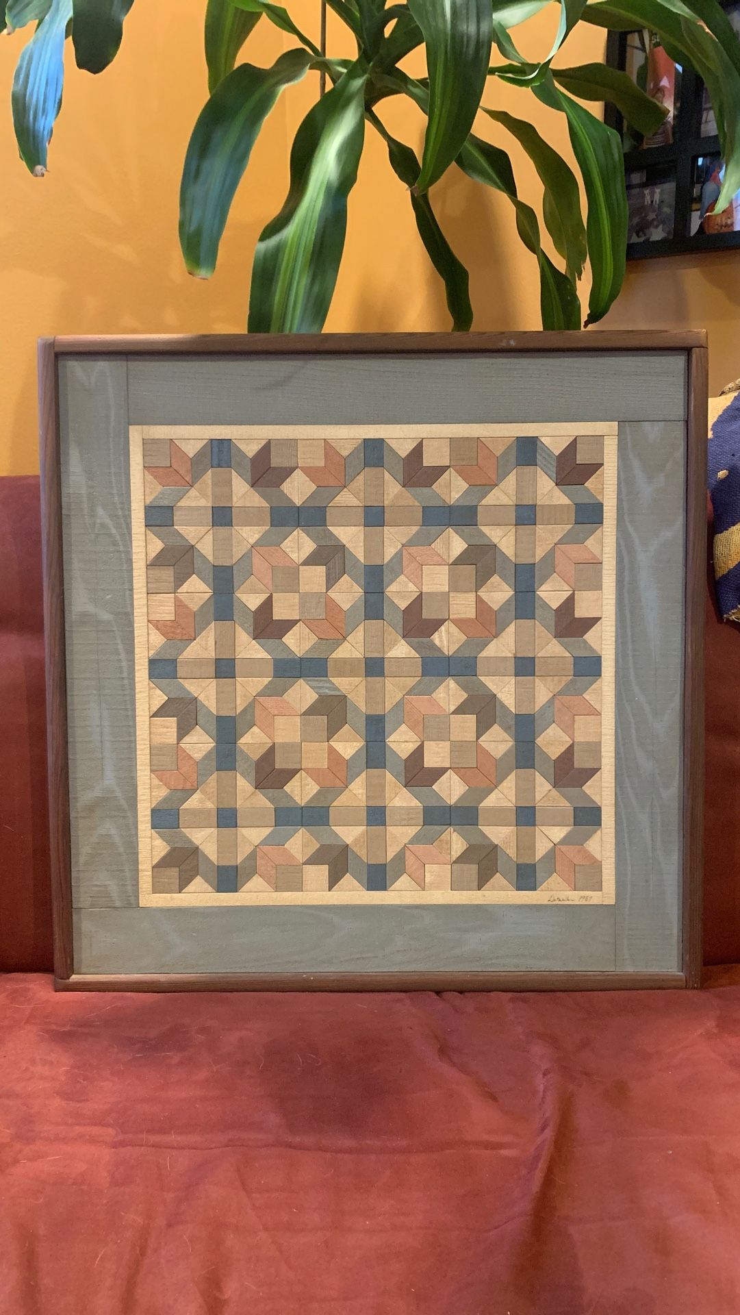 Detweiler Wood Quilt folk art inlay signed 1987