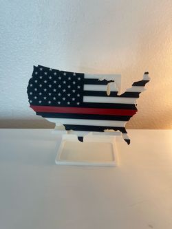3D Printed Thin Red Line USA Map Decor