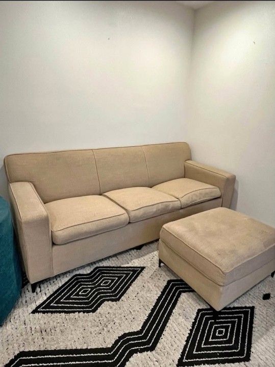 Crate & Barrell Sleeper Sofa Couch with Hide-a-Bed and Ottoman