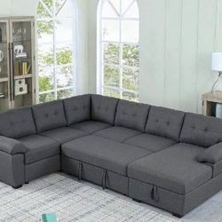 Modern L sectional 7 seater couch sofa with pull out bed and storage new factory sealed boxes sillon 