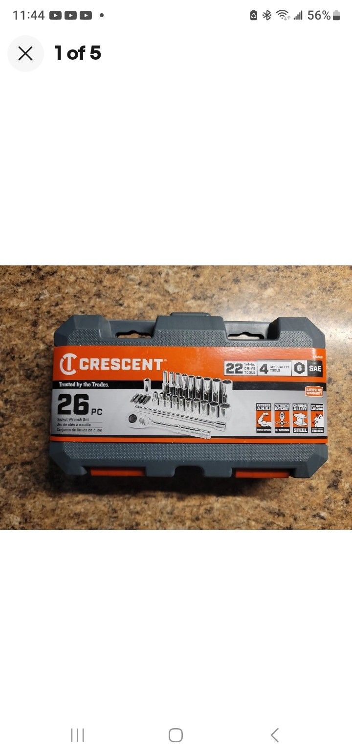 Crescent 1/4" Drive SAE Mechanic's Socket Set - 26 Piece, Brand New ,FIRM