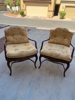2 Large French Bergere designer chairs with cushions