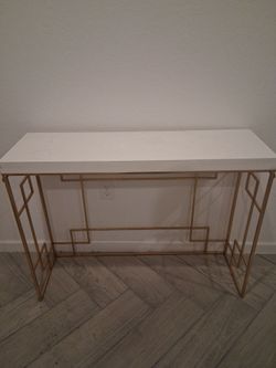 Gold Metal Console Table with White Top