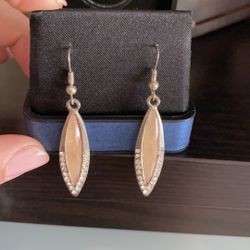 Light Pink And Diamond Encircled Sliver Drop Earrings