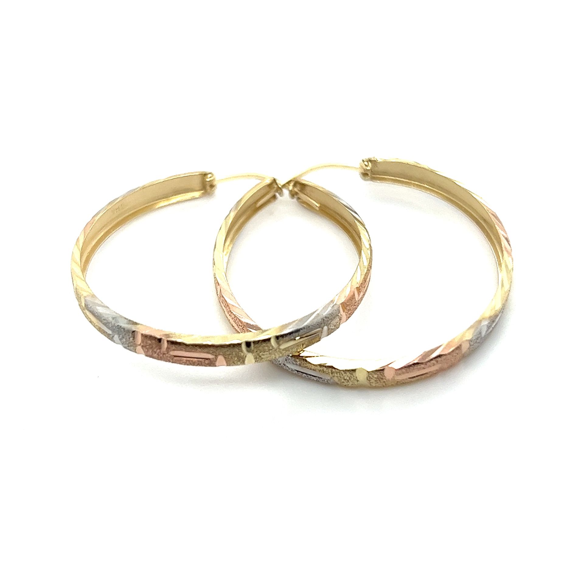 14kt Gold Tri Color Flat Satin Hoop Earrings 3.7x32mm 2.60grams 169564 11