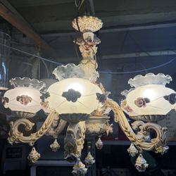 Italian Capodimonte Fishbowl Porcelain Chandelier 