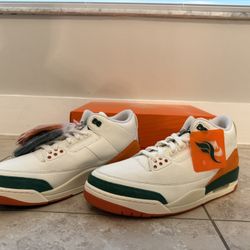 Solefly Jordan 3 Miami Hurricanes, Fruits Of Our Labor. Brand New, Size 12 IF4491 100