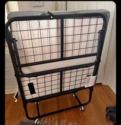 Guest Bed with Mattress /Rollaway Cot w/ Metal Frame/ Portable Guest Bed on Wheels with Storage Cover