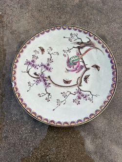 Vintage chinoiserie decorative plate peacock bird cherry blossom gold rim $5 OBO