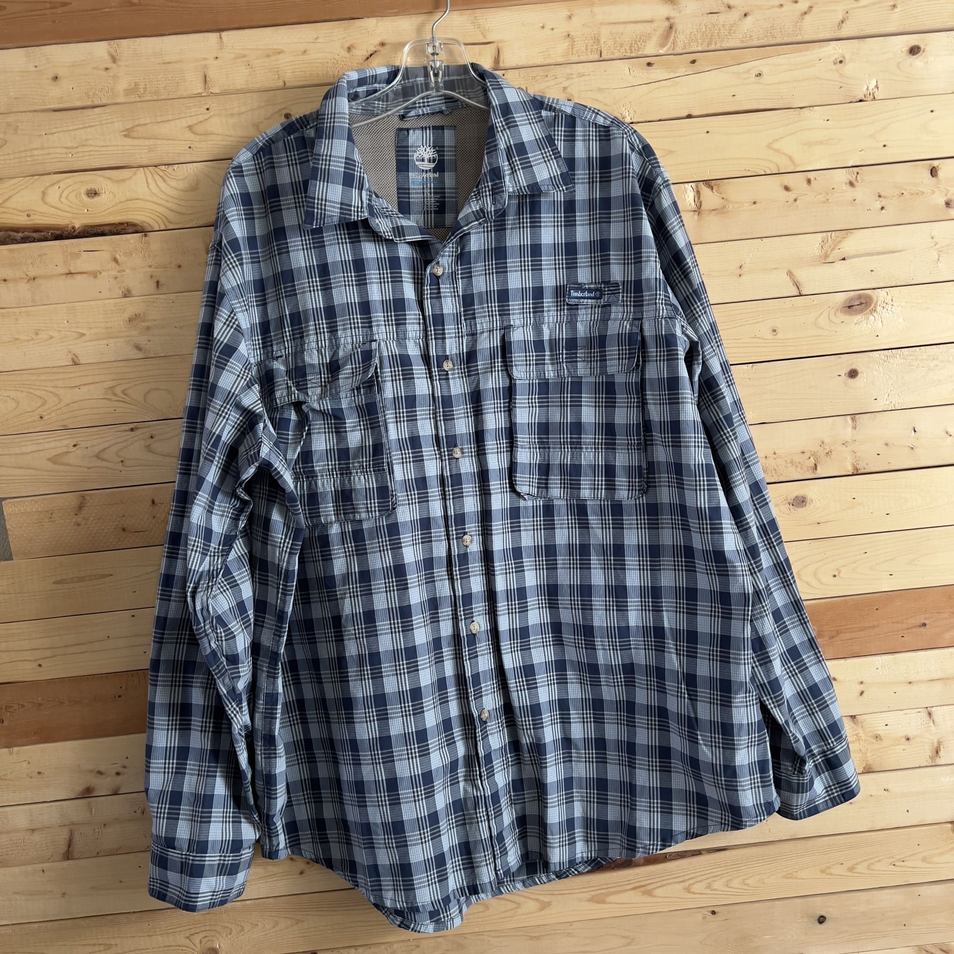 Timberland Turbo Dry Men’s Blue Plaid Long Sleeve Button Down Shirt Size XL /TG