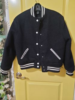 Classic Black Varsity Jacket with White Trim