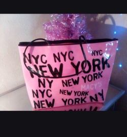 pink new york tote bag
